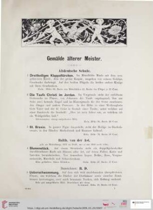 1-29 Gemälde älterer Meister (Nr. 1 - 208)