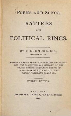 Poems and Songs, Satires and political Rings : By P. Cudmore