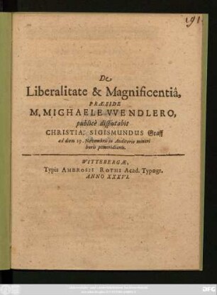 De Liberalitate & Magnificentia