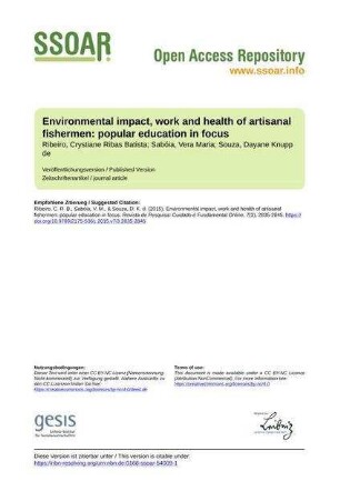 Environmental impact, work and health of artisanal fishermen: popular education in focus