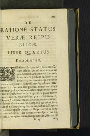 De Ratione Status Verae Reipublicae Liber Quartus.