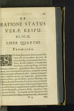De Ratione Status Verae Reipublicae Liber Quartus.