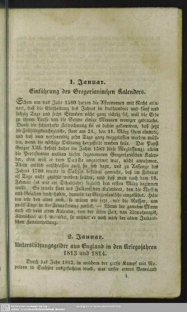 1. Januar. Einführung des Gregorianischen Kalenders