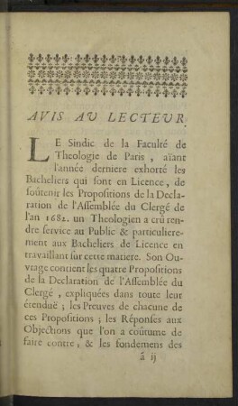 Avis au lecteur
