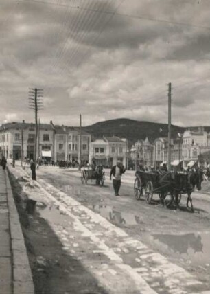 Plovdiv, Bulgarien. Straßenbild mit Fuhrwerk