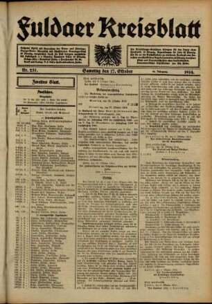 Zweite Ausgabe vom Samstag, den 17. Oktober 1914.