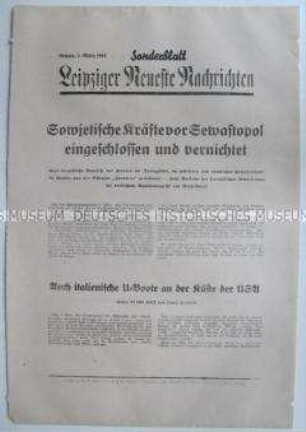 Sonderblatt der "Leipziger Neuesten Nachrichten" zum Kriegsverlauf an der Ostfront, in Nordafrika und an der Küste der USA