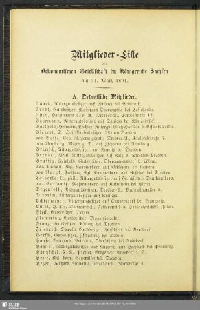Mitglieder-Liste der Oekonomischen Gesellschaft im Königreiche Sachsen am 31. März 1891