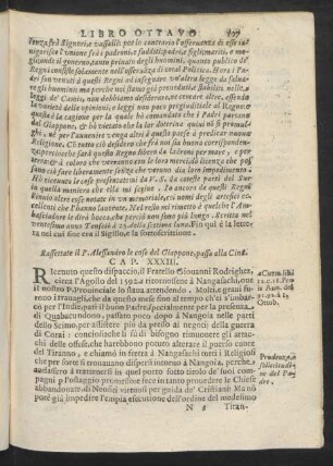 Cap. XXXIII. Rassettate il P. Alessandro le cose del Giappone, passa alla Cina