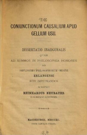 De coniunctionum causalium apud Gellium usu
