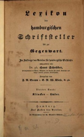 Lexikon der hamburgischen Schriftsteller bis zur Gegenwart, 4. Kli - Lyser