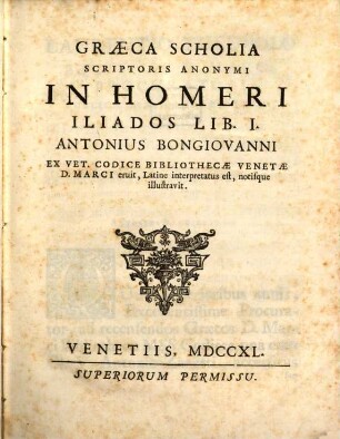 Graeca scholia scriptoris anonymi in Homeri Iliados : lib. I.