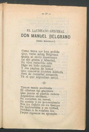EL laureado general don Manuel Belgrano : (Tema histórico)