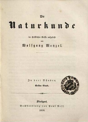 Die Naturkunde : im christlichen Geiste aufgefaßt ; in drei Bänden, 1