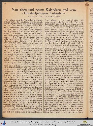 Von alten und neuen Kalendern und vom „Hundertjährigen Kalender“.