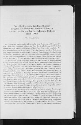 Der oldenburgische Landesteil Lübeck zwischen der Freien und Hansestadt Lübeck und der preußischen Provinz Schleswig-Holstein (1918-1937)