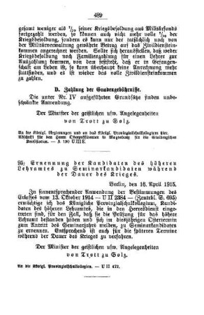 Ernennung der Kandidaten des höheren Lehramtes zu Seminarkandidaten während der Dauer des Krieges : [C. Allgemeine Angelegenheiten der Unterrichtsanstalten]