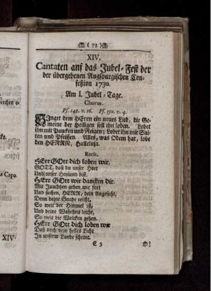 XIV. Cantaten auf das Jubel-Fest der der übergebenen Augspurgischen Confeßion 1730
