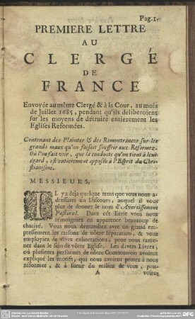 Première Lettre Au Clergé De France