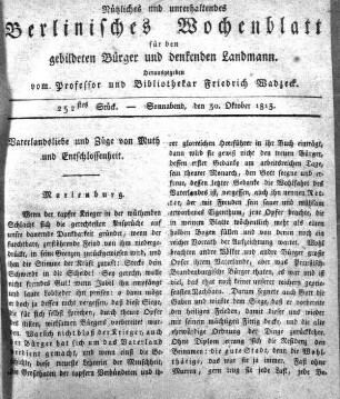 252stes Stueck, Sonnabend, den 30 Oktober 1813