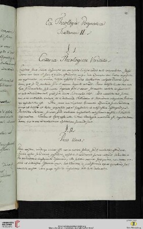 Thesensammlung: Ex Theologia Dogmatica Tentamen II. §. I. Criteria Theologicae Veritatis