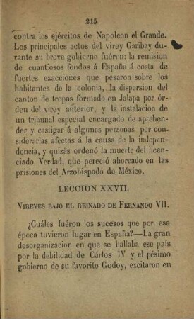 Leccion XXVII. Vireyes bajo el reinado de Fernando VII
