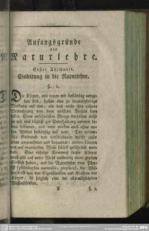 Erster Abschnitt. Einleitung in die Naturlehre