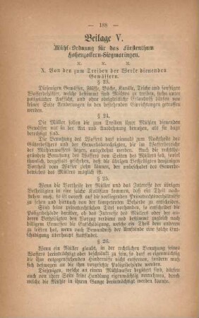 Beilage V. Mühl-Ordnung für das Fürstenthum Hohenzollern-Siegmaringen.