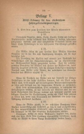 Beilage V. Mühl-Ordnung für das Fürstenthum Hohenzollern-Siegmaringen.