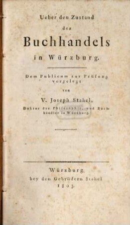 Über den Zustand des Buchhandels in Würzburg
