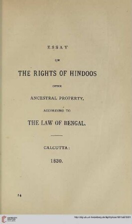Essay on the Rights of Hindoos over Ancestral Property according to the Law of Bengal: Appendix: Hindoo Law of Inheritance