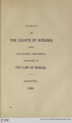 Essay on the Rights of Hindoos over Ancestral Property according to the Law of Bengal: Appendix: Hindoo Law of Inheritance