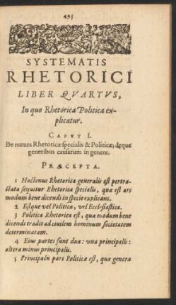 Rhetorici Systematis Liber Quartus, In quo Rhetorica Politica explicatur.