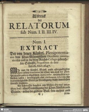 Abdruck der Relatorum sub Num. I. II. III. IV.
