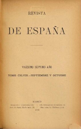 Revista de España. 148 = Año 27. 1894
