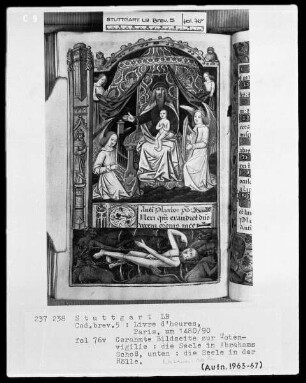 Lateinisches Stundenbuch (Livre d'heures) — Bildseite mit zwei Miniaturen und Textanfang, Folio 76verso