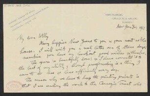 Brief an Willy Strecker an B. Schott's Söhne : 01.01.1921