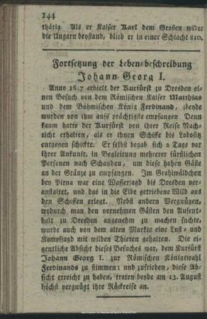 Fortsetzung der Lebensbeschreibung Johann Georg I.