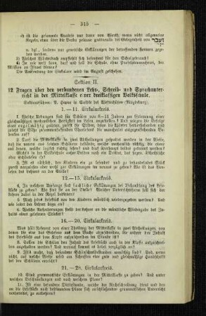 12 Fragen über den verbundenen Lehr-, Schreib- und Sprachunterricht in der Mittelklasse einer dreiklassigen Volksschule