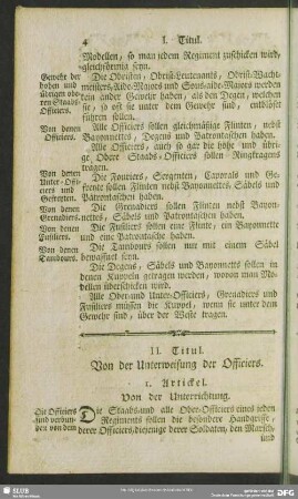 II. Titul. Von der Unterweisung der Officiers