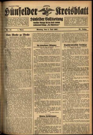 Erste Ausgabe vom Montag, den 05. Juli 1937.
