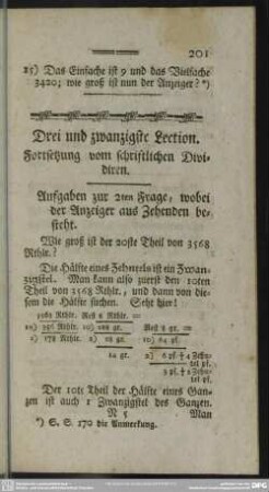 Drei und zwanzigste Lection. Fortsetzung vom schriftlichen Dividiren