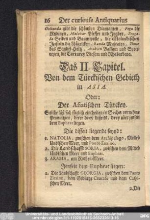 Das II. Capitel. Von dem Türckischen Gebieth in Asia.