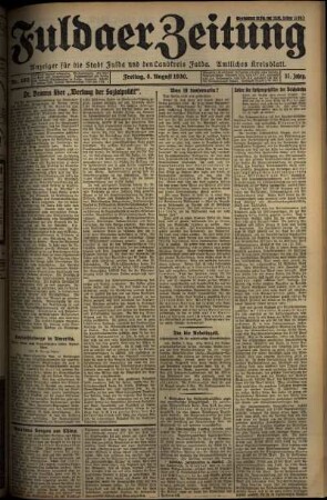 Erste Ausgabe vom Freitag, den 08. August 1930.