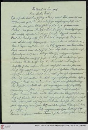 Korrespondenz von Alice und Ludwig Klein: Brief von Alice Klein an Kurt Klein