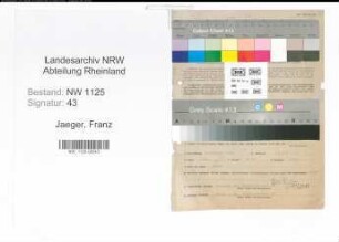 Entnazifizierung Franz Jaeger , geb. 22.10.1894 (Lehrer)