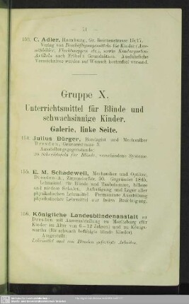 Gruppe X. Unterrichtsmittel für Blinde und schwachsinnige Kinder