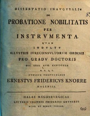 Diss. inaug. de probatione nobilitatis per instrumenta