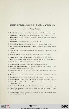 Persische Fayencen vom 11. Bis 16. Jahrhundert (Nr. 1-92)