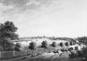 Blick auf Dresden von der Bautzner Straße : Dresden, Bautzner Straße, dreispänniger Planwagen